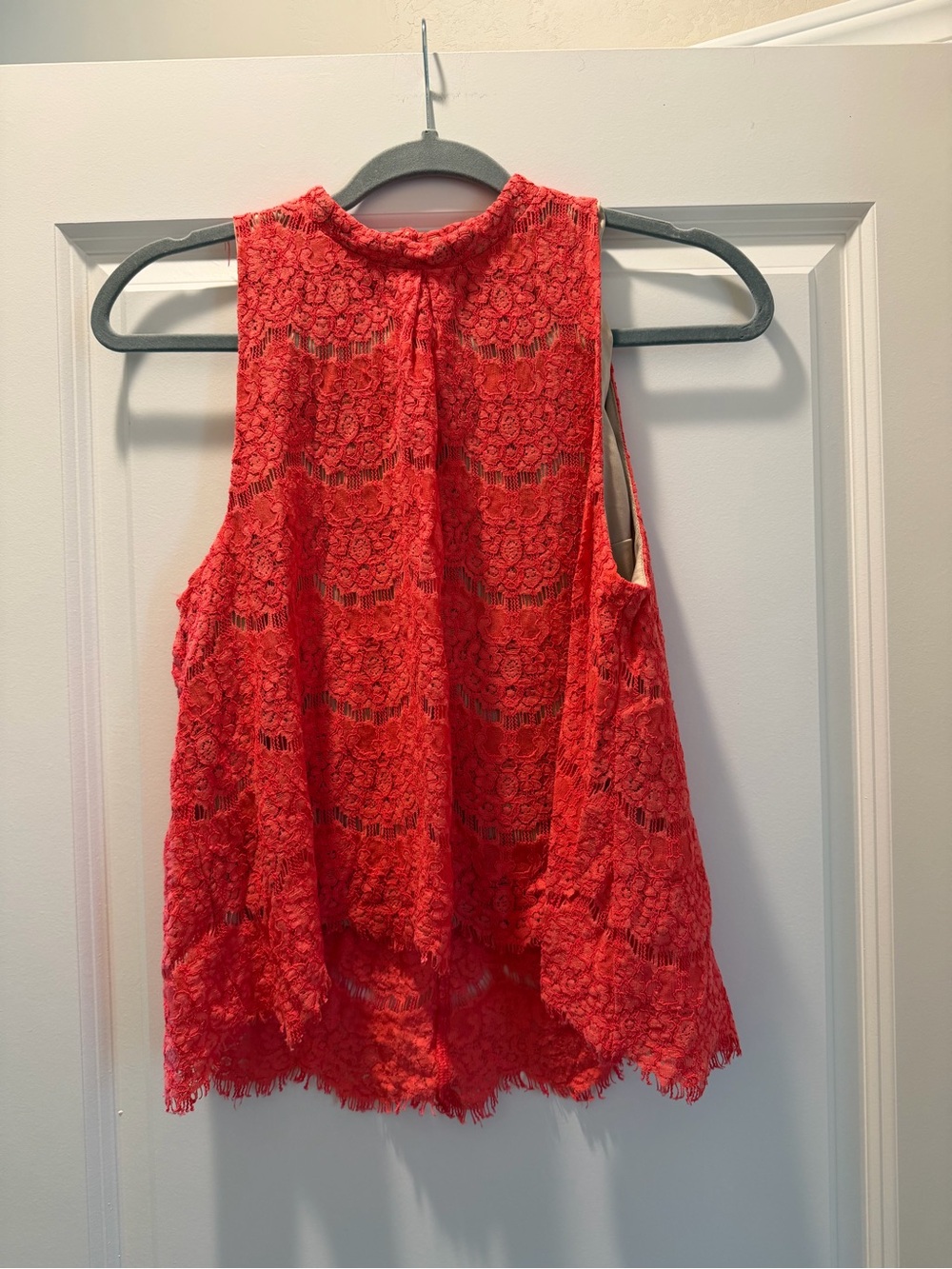 love, Fire Orange Lace High-Neck Sleeveless Camisole